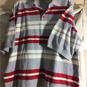Men's Short-Sleeve Polo in Gray, White & Red Stripes